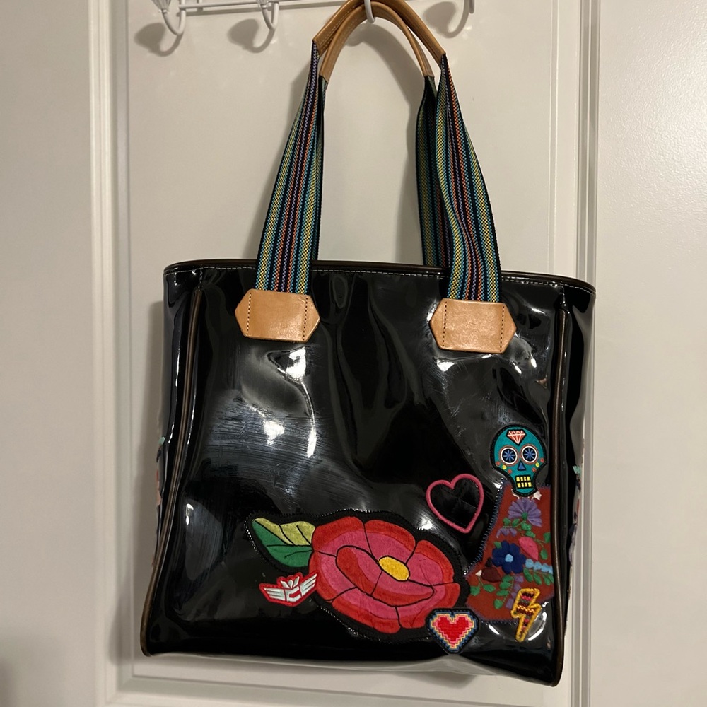✨Consuela Black Patent Embroidered Tote – Excellent Condition✨